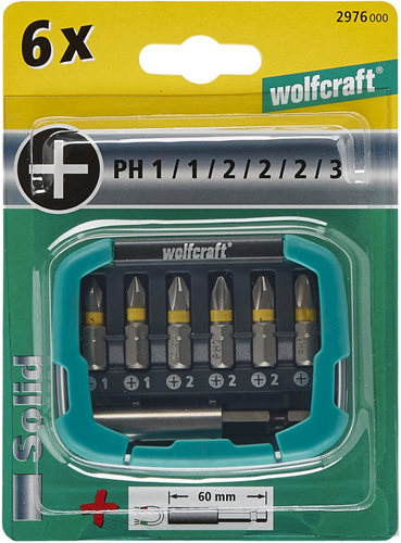 Boîte à embouts Wolfcraft | traverse | pH1–3 | 7 pièces | 1 jeu - 2976000