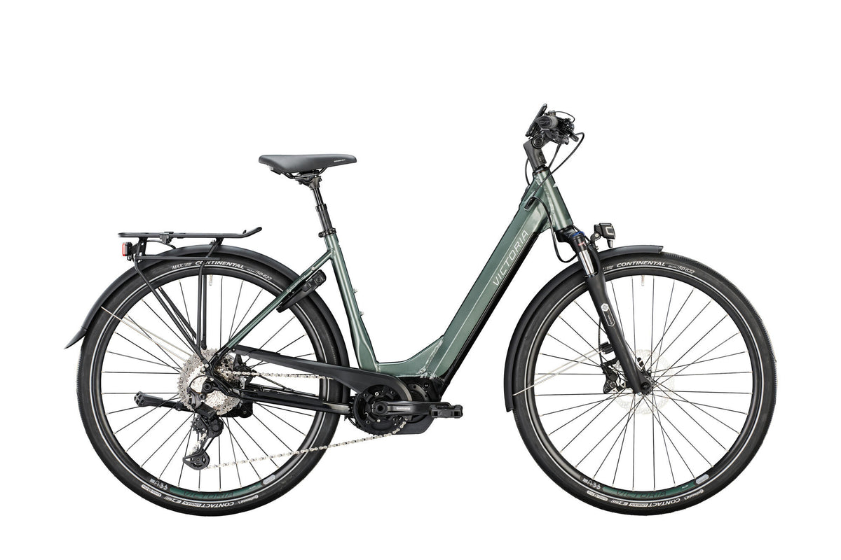 Vélo de trekking électrique Victoria etouring 12.9 mod. 22 victoires en vélo électrique. visite électronique. 12,9 28 50 vague 11sp vert