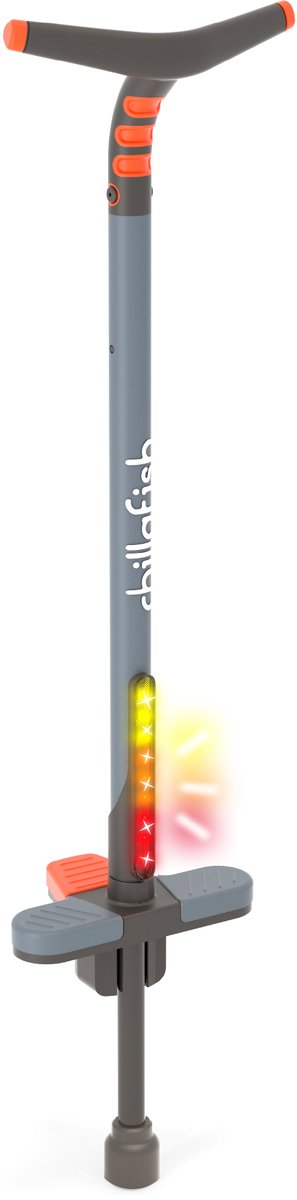 Chillafish pogo stick glow de 5 ans jusqu'à 36 kg avec éclairage LED - orange - stunt pogo stick pour garçons et filles - bâton de saut avec poignée soft touch et ressort extra fort - pas besoin de piles - modèle poogi glow kids