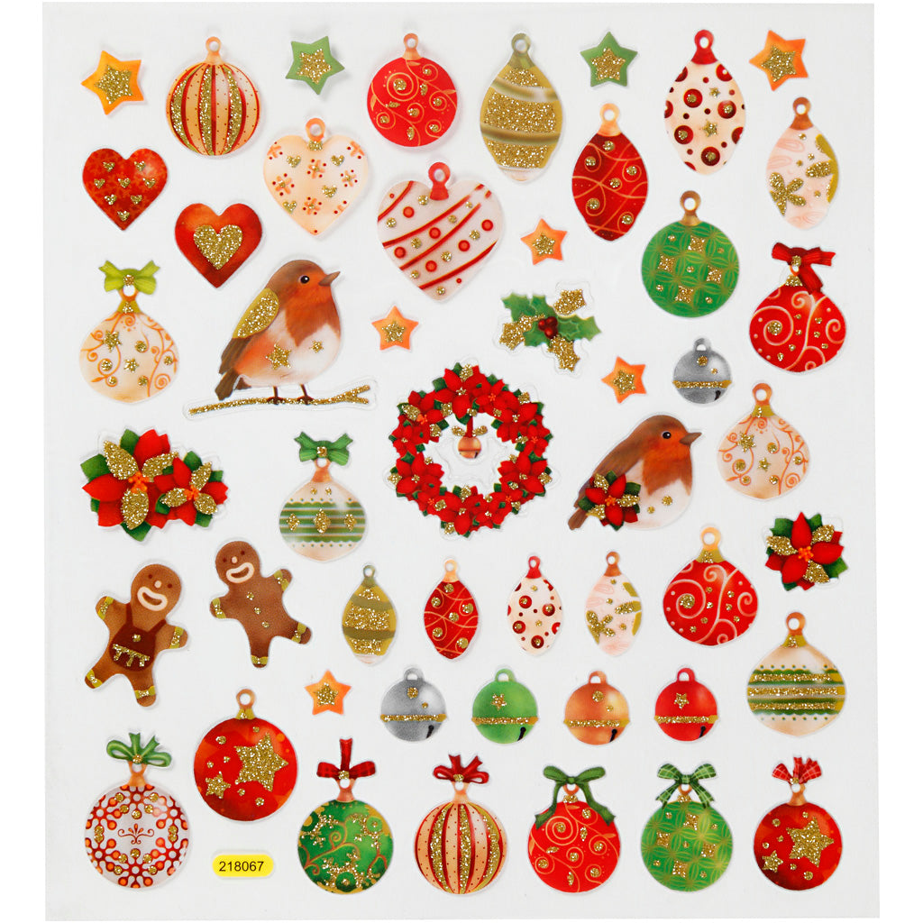 Autocollants Creativ company, boules de Noël, feuille 15x16,5 cm, env. 50 pièces, 1 feuille