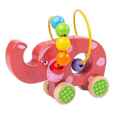 Bigjigs figurine à pousser en bois éléphant avec spirale de perles