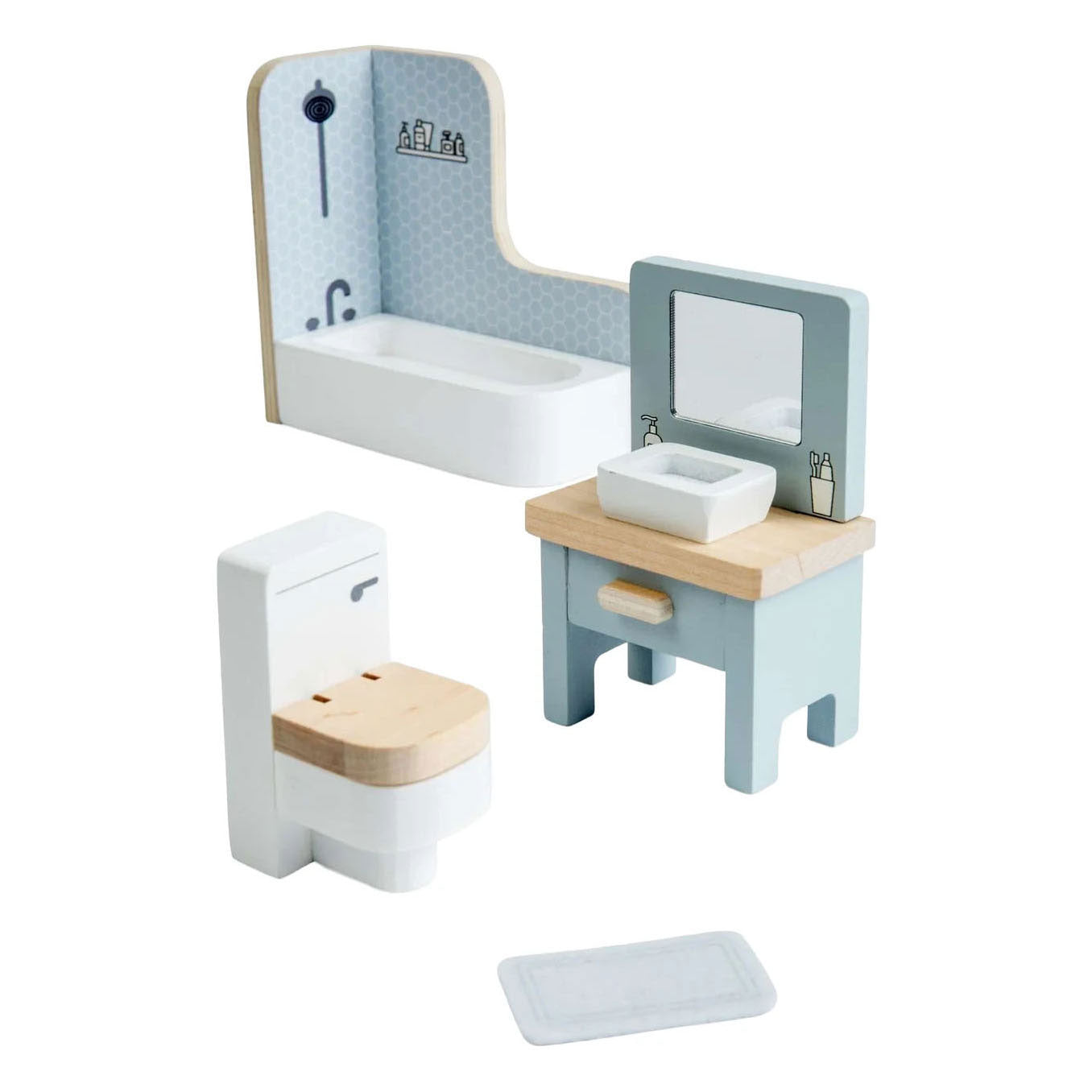 Bigjigs meubles de maison de poupée en bois salle de bain - 4 pièces.