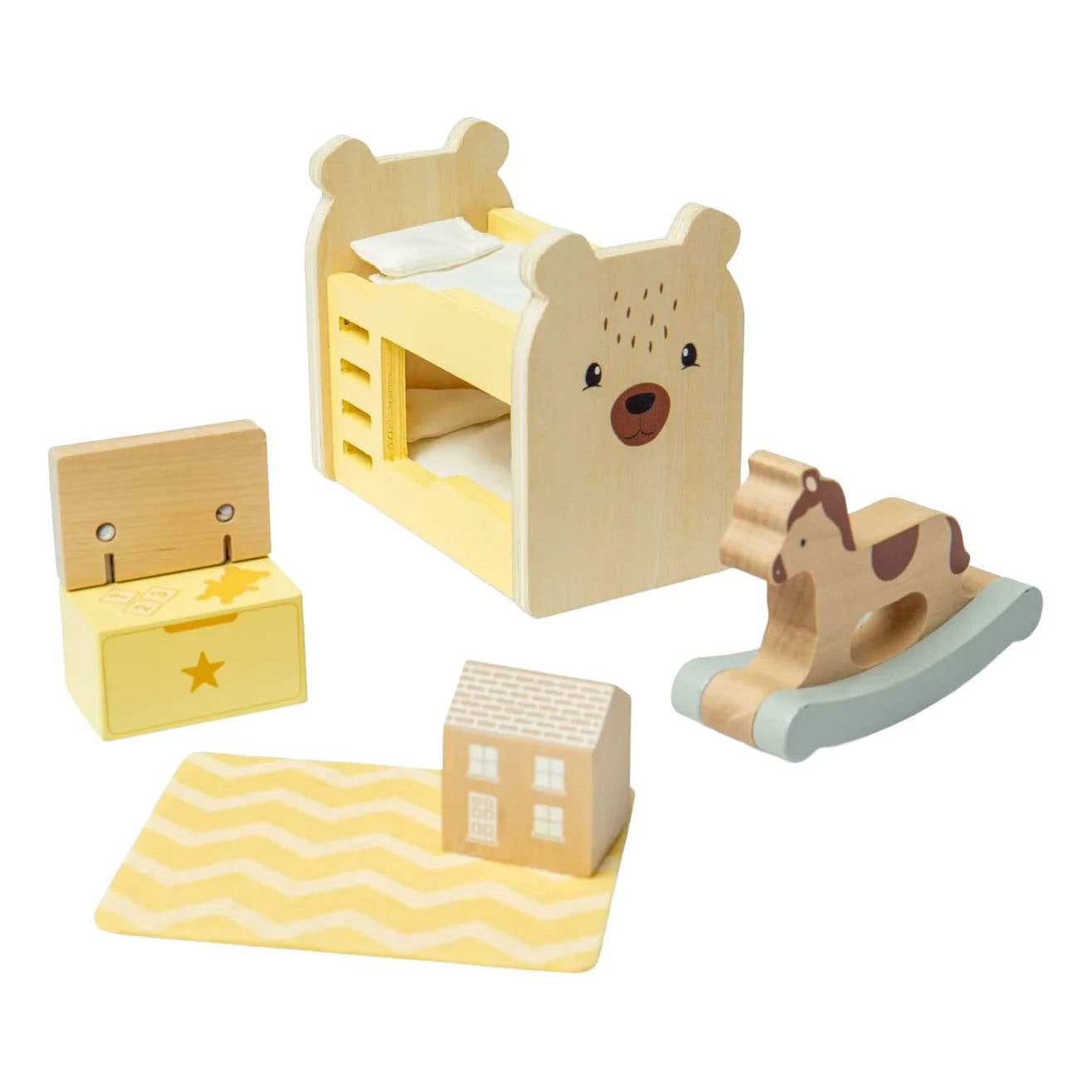 Meubles de maison de poupée en bois Bigjigs pour chambre d'enfant - 5 pièces.