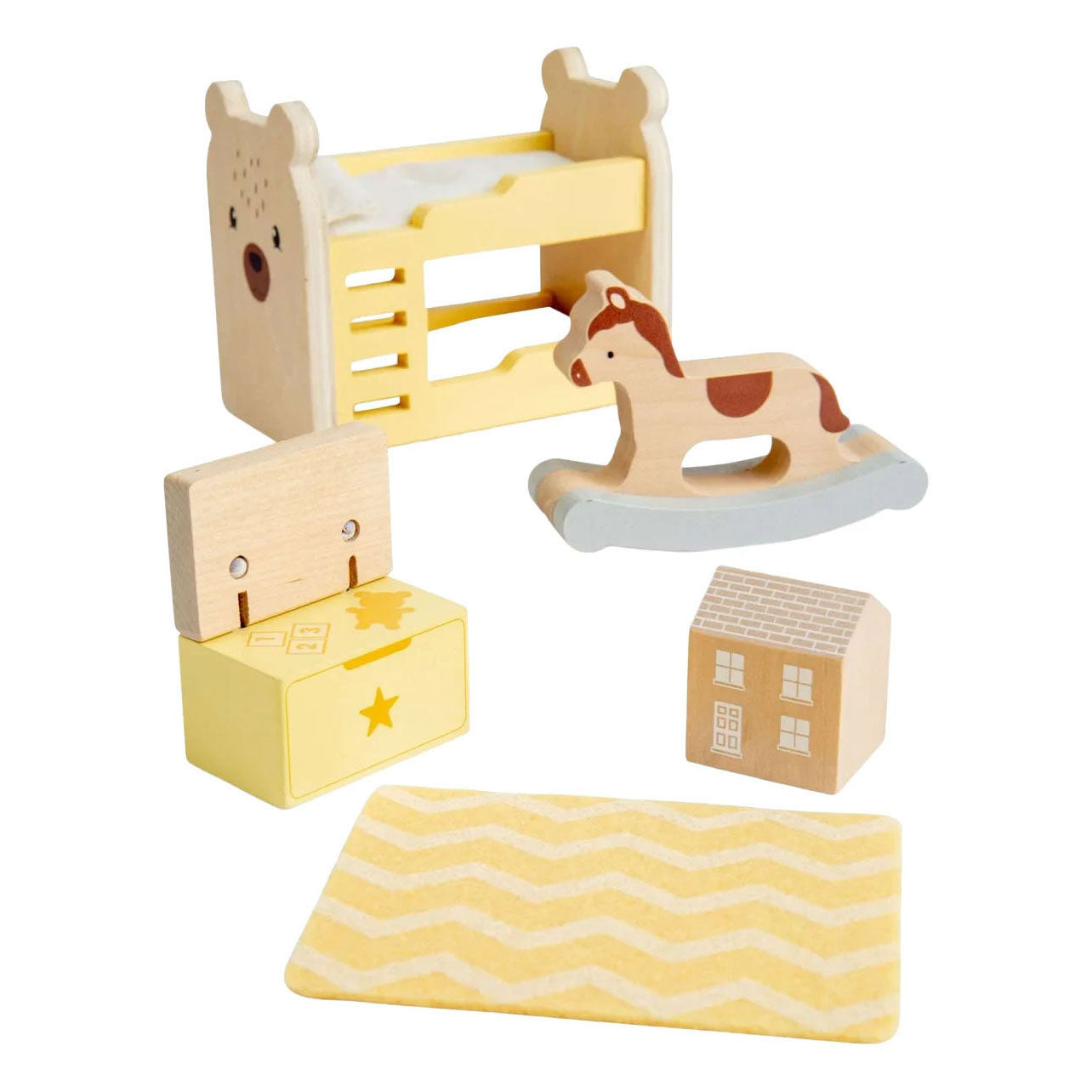 Meubles de maison de poupée en bois Bigjigs pour chambre d'enfant - 5 pièces.