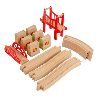 Rails en bois Bigjigs - jeu d'extension de ponts - 18 pcs.