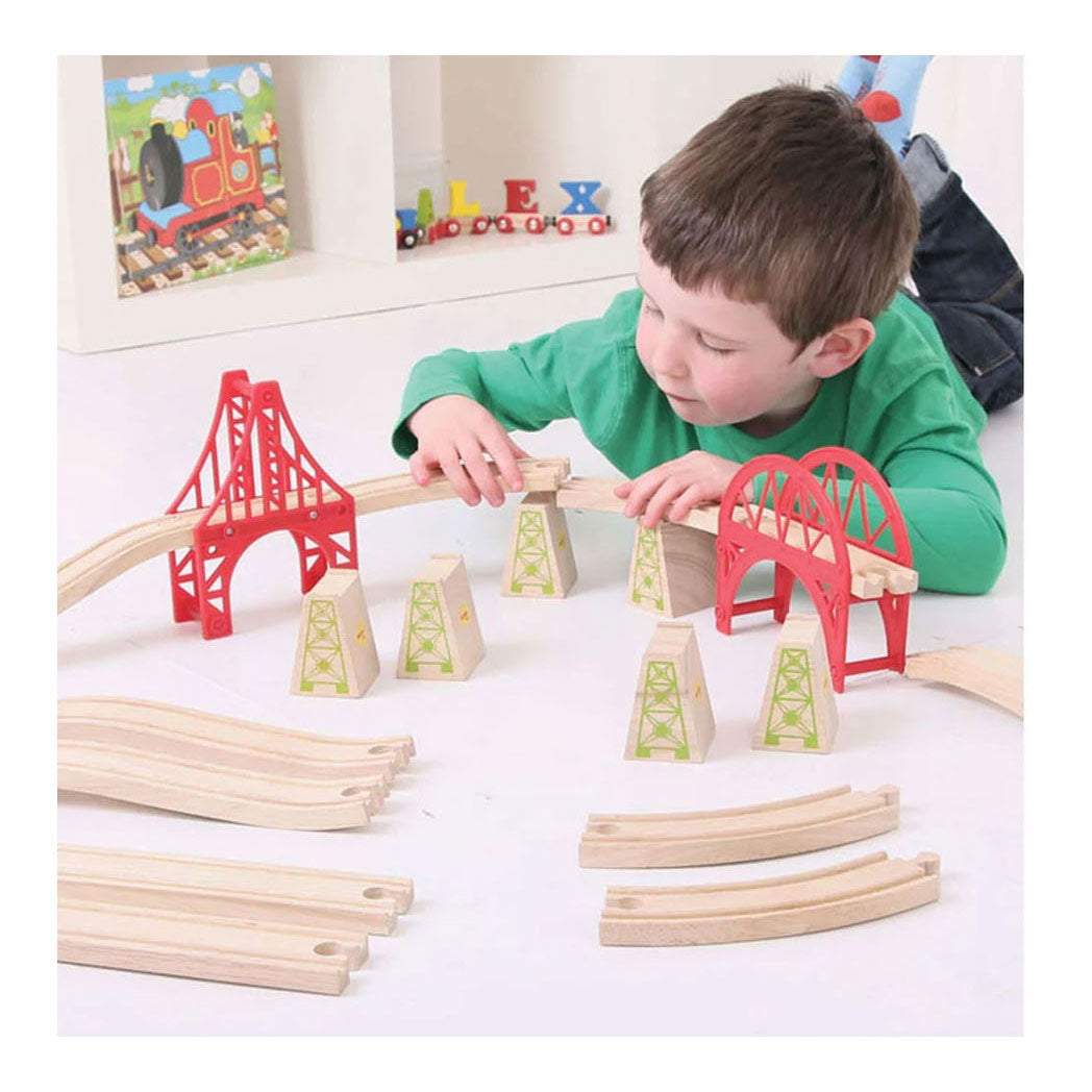 Rails en bois Bigjigs - jeu d'extension de ponts - 18 pcs.