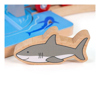 Rails en bois Bigjigs - attaque de requin - 4 pcs.