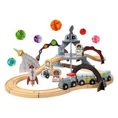 Ensemble de train spatial en bois Bigjigs - 40 pièces.