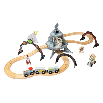 Ensemble de train spatial en bois Bigjigs - 40 pièces.