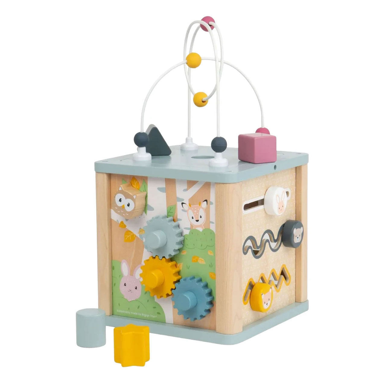 Cube d'activités en bois Bigjigs avec spirale à perles - 5 pièces.