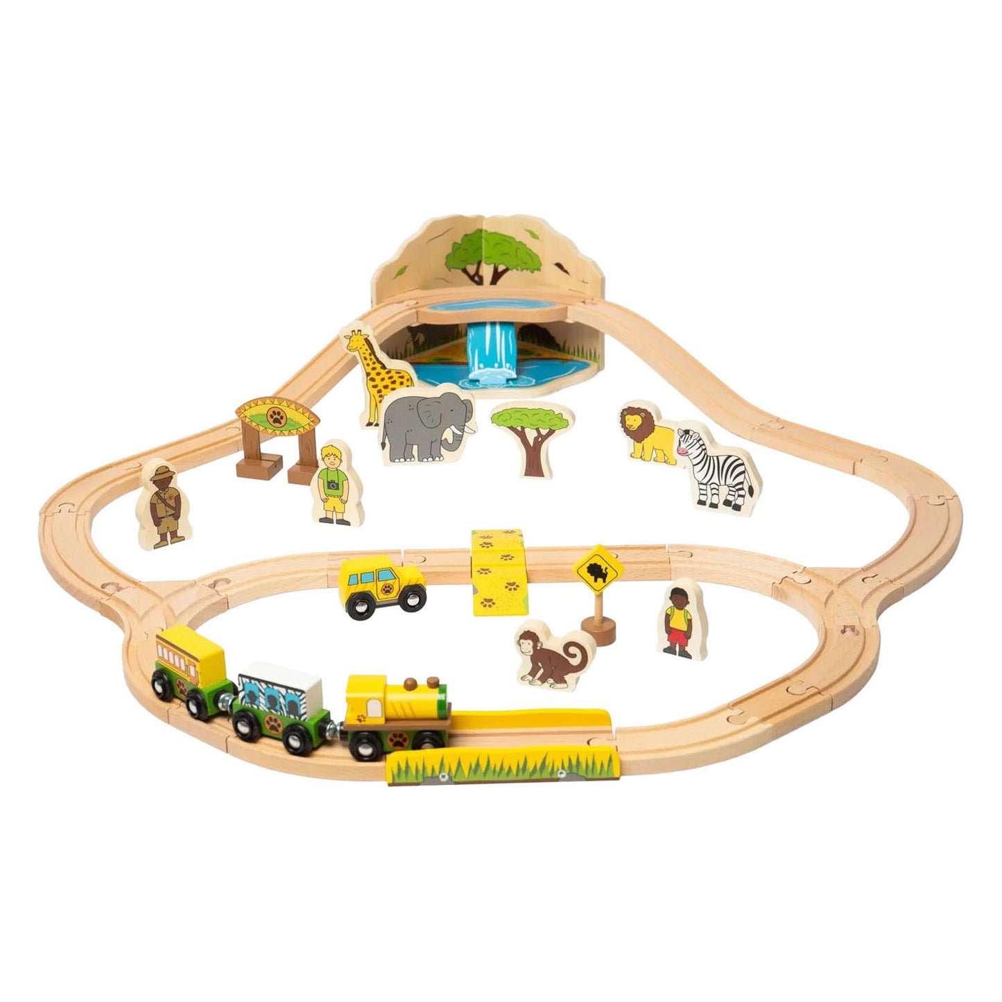 Coffret de train safari en bois Bigjigs - 38 pièces.