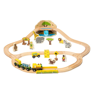 Coffret de train safari en bois Bigjigs - 38 pièces.