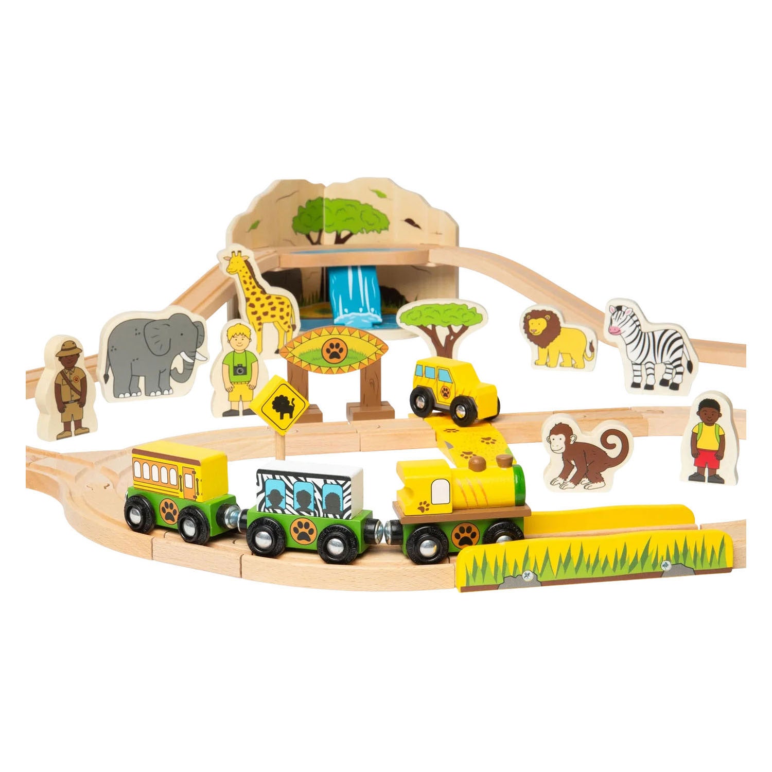 Coffret de train safari en bois Bigjigs - 38 pièces.