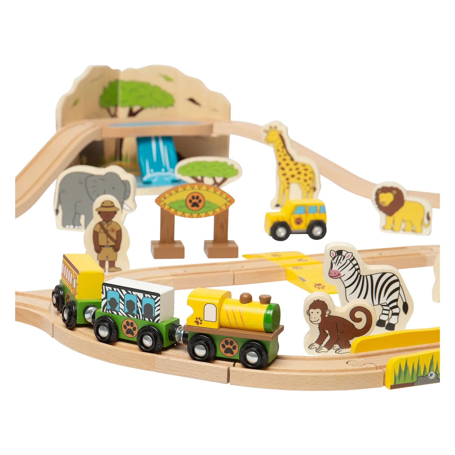 Coffret de train safari en bois Bigjigs - 38 pièces.