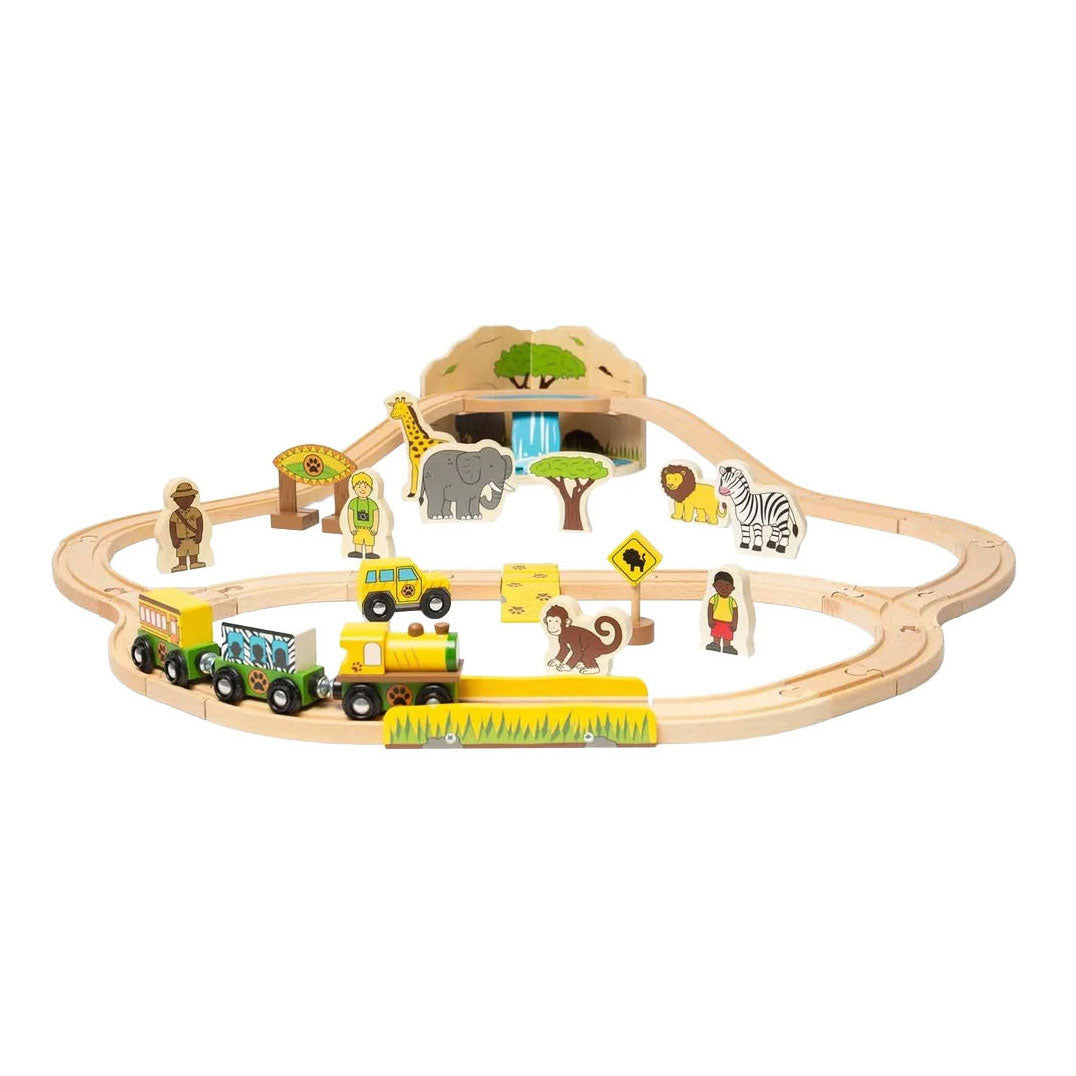 Coffret de train safari en bois Bigjigs - 38 pièces.
