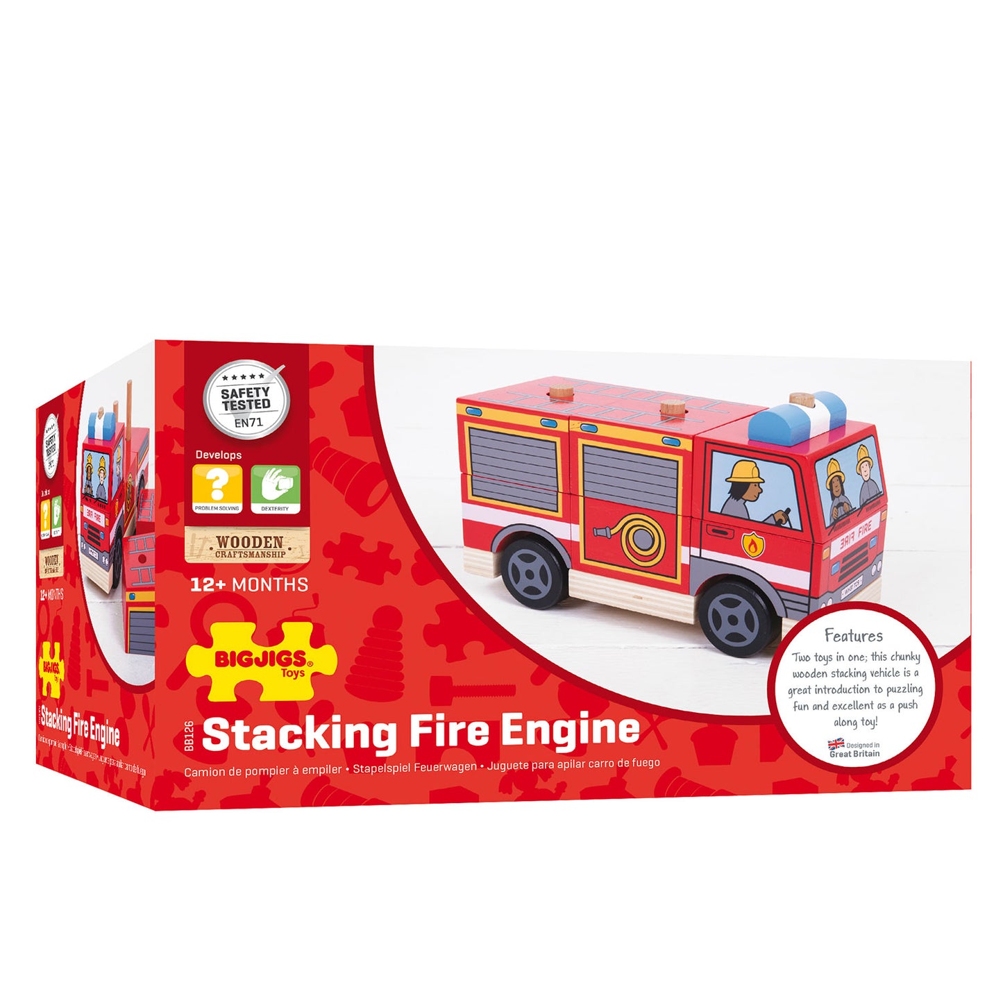Bigjigs en bois d'empilement de pompiers