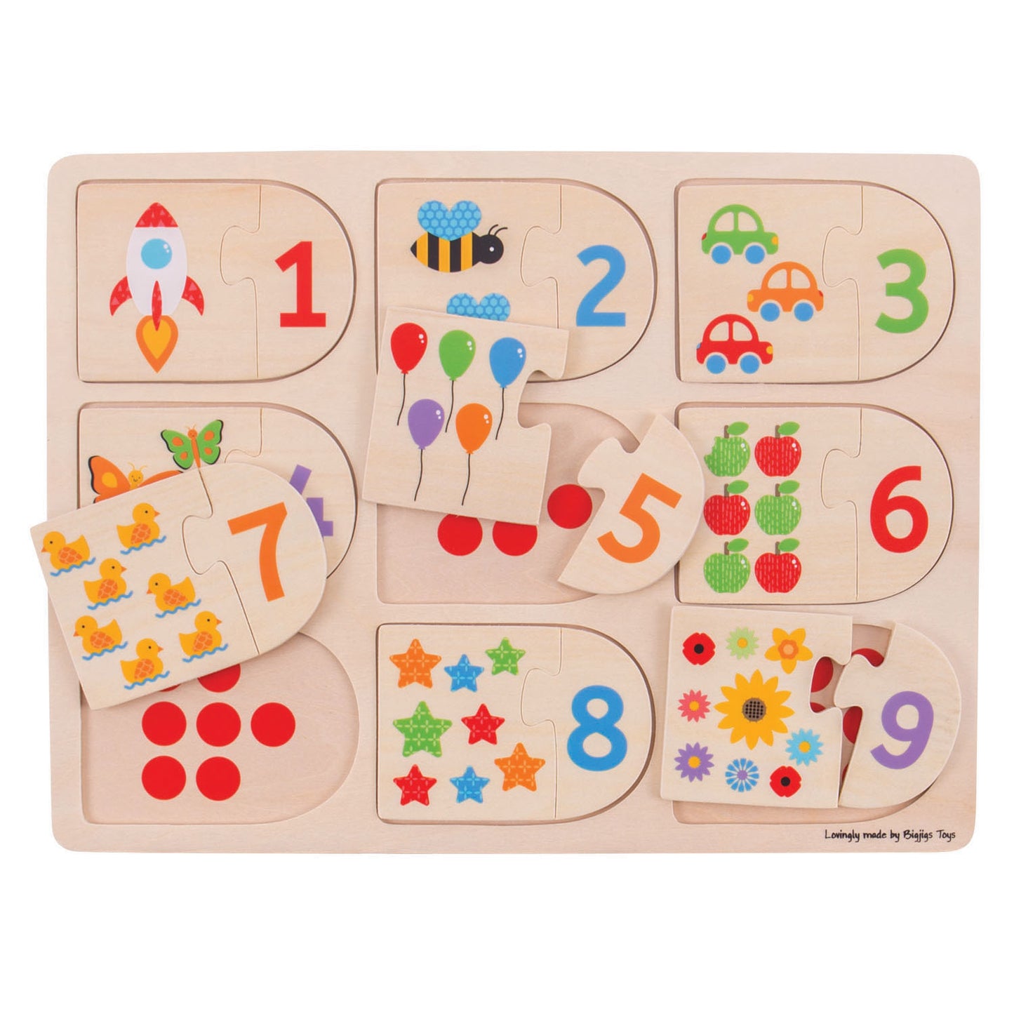 Bigjigs Numéros de puzzle d'apprentissage en bois, 18dlg.