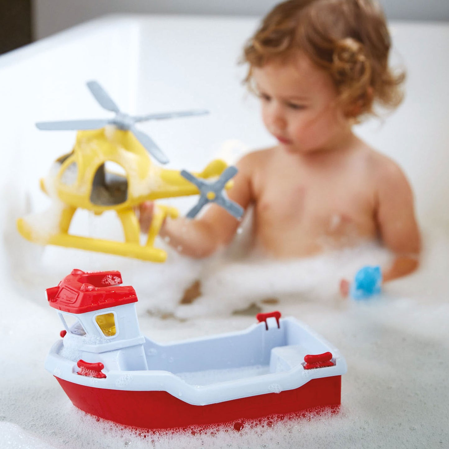 Toys Green Toys Rescue Boat avec hélicoptère