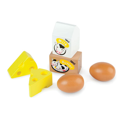 Oeufs en bois Tidlo et lait dans une caisse