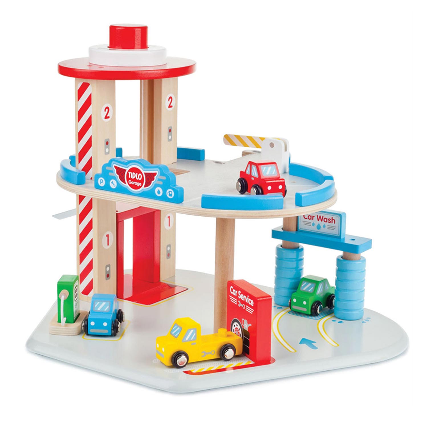 Garage en bois Bigjigs avec lavage de voiture