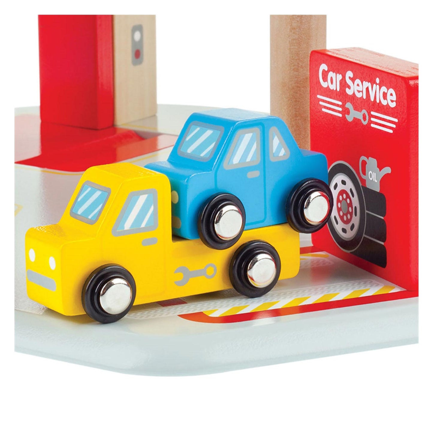 Garage en bois Bigjigs avec lavage de voiture