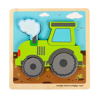 Bigjigs Tracteur de puzzle en bois avec des formes amovibles, 5e.