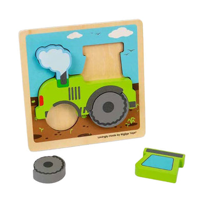 Bigjigs Tracteur de puzzle en bois avec des formes amovibles, 5e.