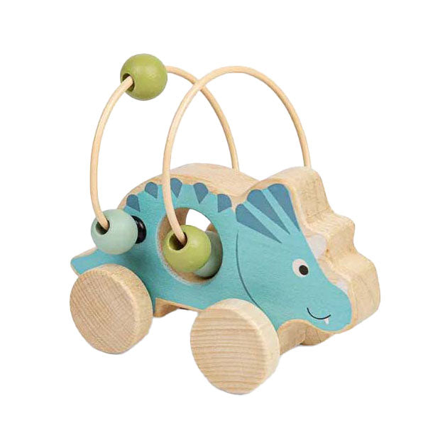 Bigjigs Figure de poussée en bois tricératops avec cadre de perles
