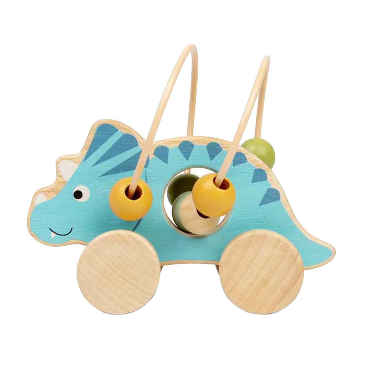Bigjigs Figure de poussée en bois tricératops avec cadre de perles