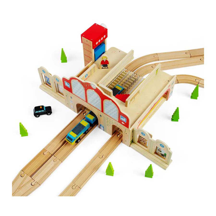 Bigjigs - Ensemble de jeu en bois pour la grande gare centrale