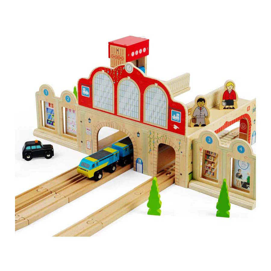 Bigjigs - Ensemble de jeu en bois pour la grande gare centrale