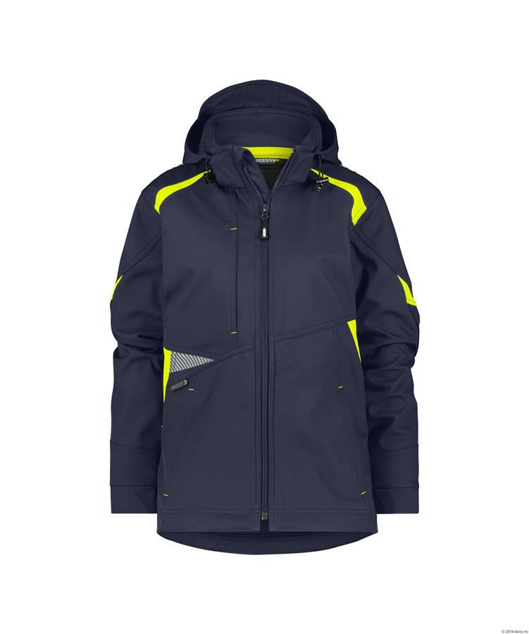 Dassy softshell kalama femme polyester bleu nuit jaune fluo xs