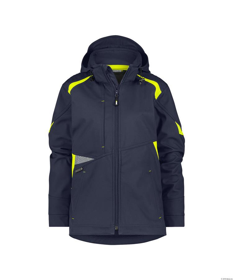Dassy softshell kalama femme polyester bleu nuit jaune fluo xs