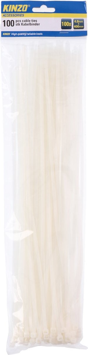 Attaches de câble Kinzo - 100 pièces - 4,8 x 400 mm - blanc