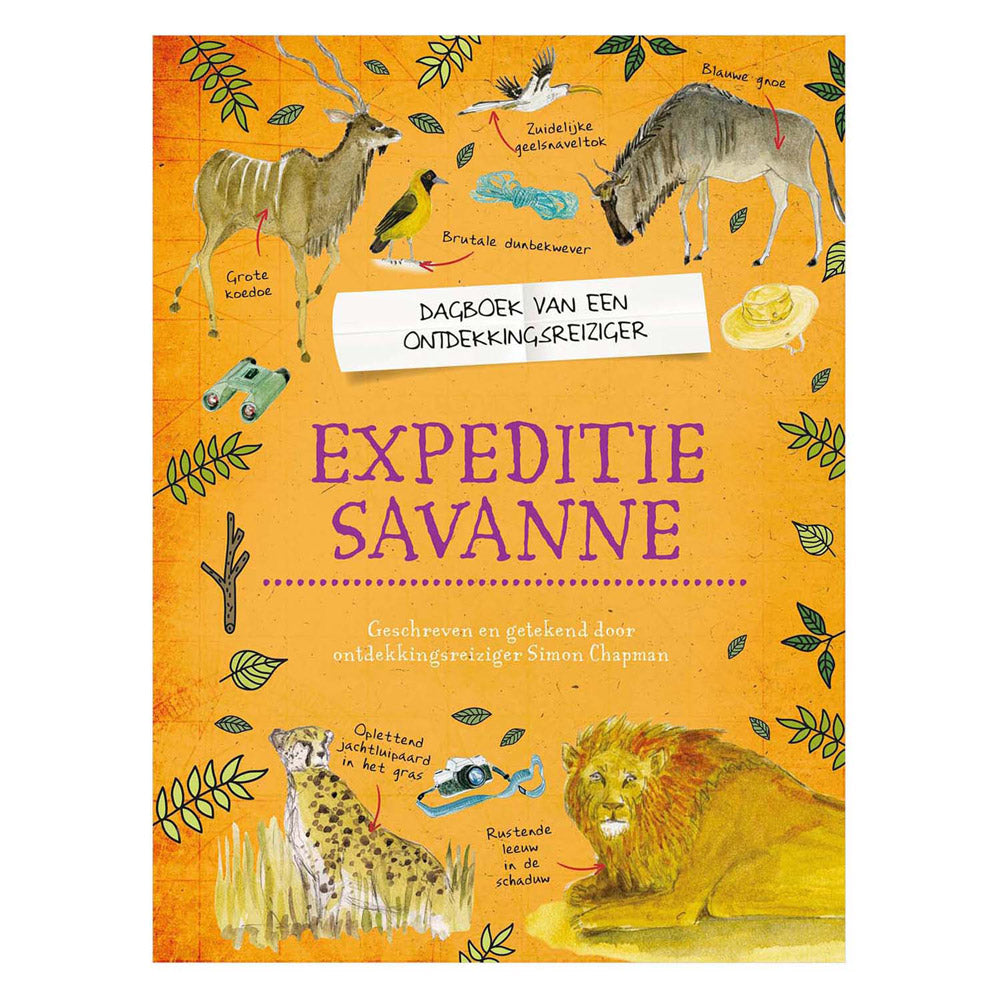Livre central journal d'un explorateur - expédition savane