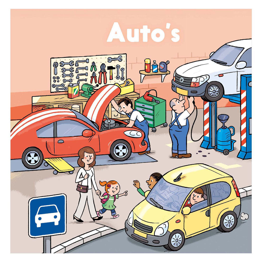 Livre central pour enfants, maison, voitures