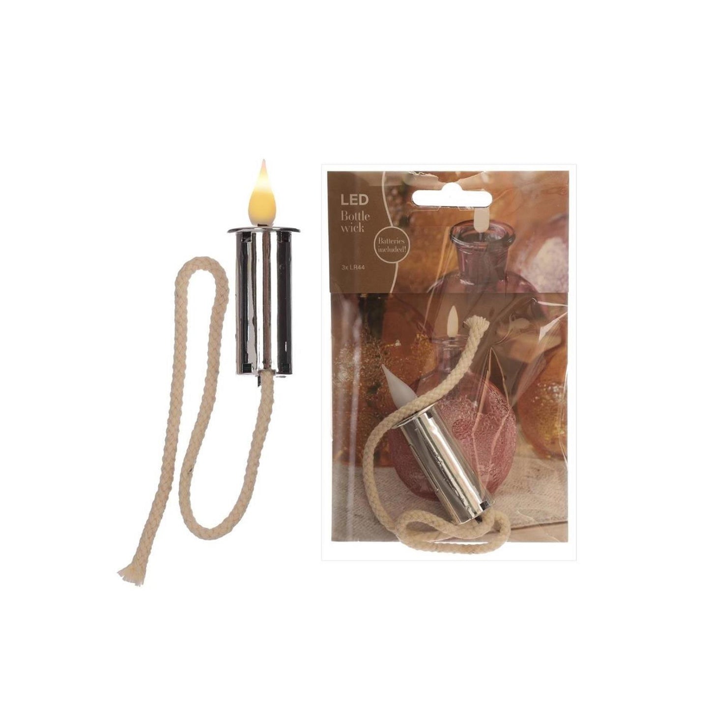 Idées 4 saisons Mèche LED avec flamme argent + 3x pile