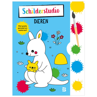 Livre de coloriage d'édition standard avec palette de peinture et animaux au pinceau