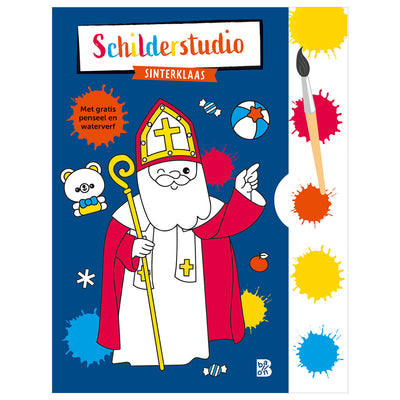 Livre de coloriage d'éditeur standard avec palette de peinture et pinceau Sinterklaas