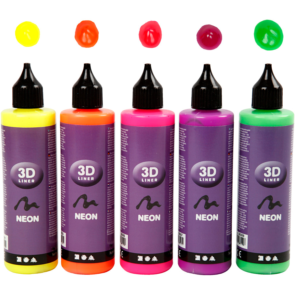 Creativ company 3d liner, couleurs néon, 5x100 ml 1 boîte