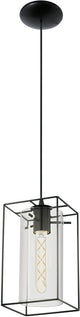 Eglo loncino - suspension - 1 lumière - noir - transparent