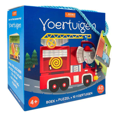 Rebo Publishers Book, Puzzle + 10 figures Véhicules
