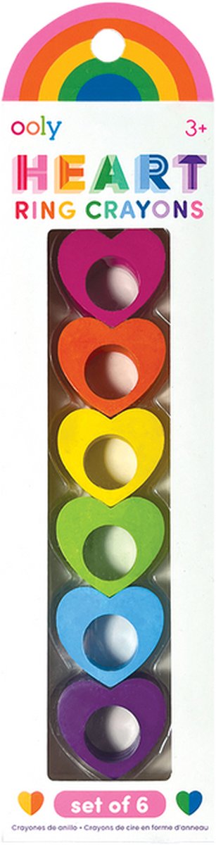 Ooly - crayons à anneaux coeur - 6 crayons portables - forme d'anneau coloré