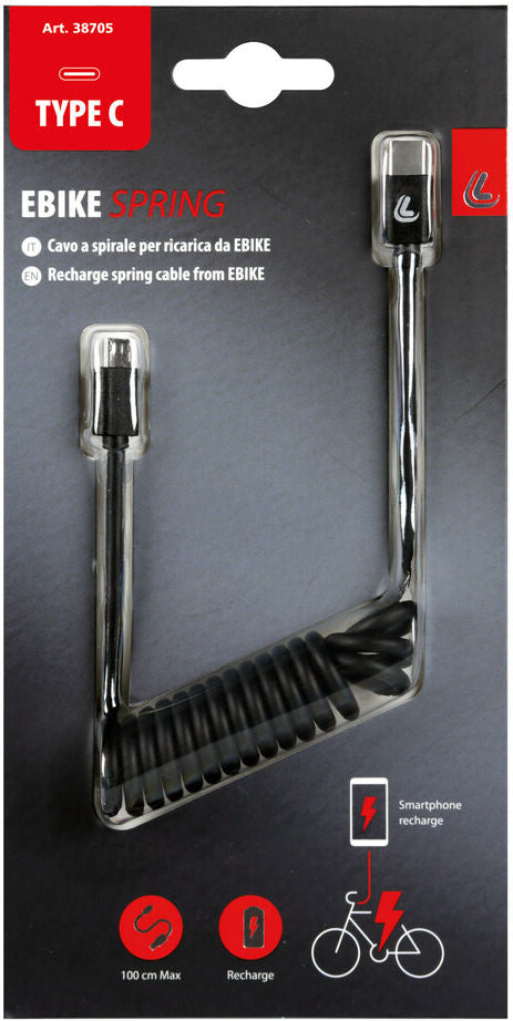 Câble spiralé Lampa Ebike Spring Micro USB vers USB C (25 à 100 cm)