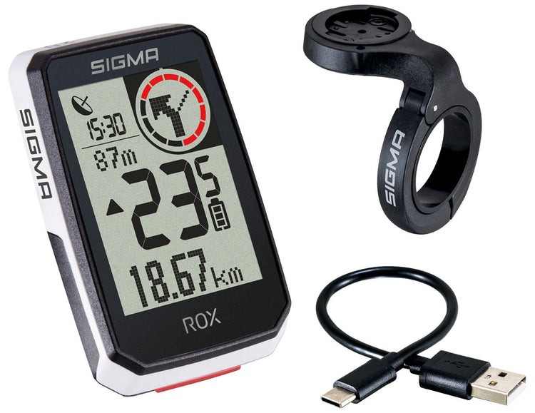 Sigma ROX 2.0 GPS SW White Overclamp Greering Holder + USB-C Câble de chargement
