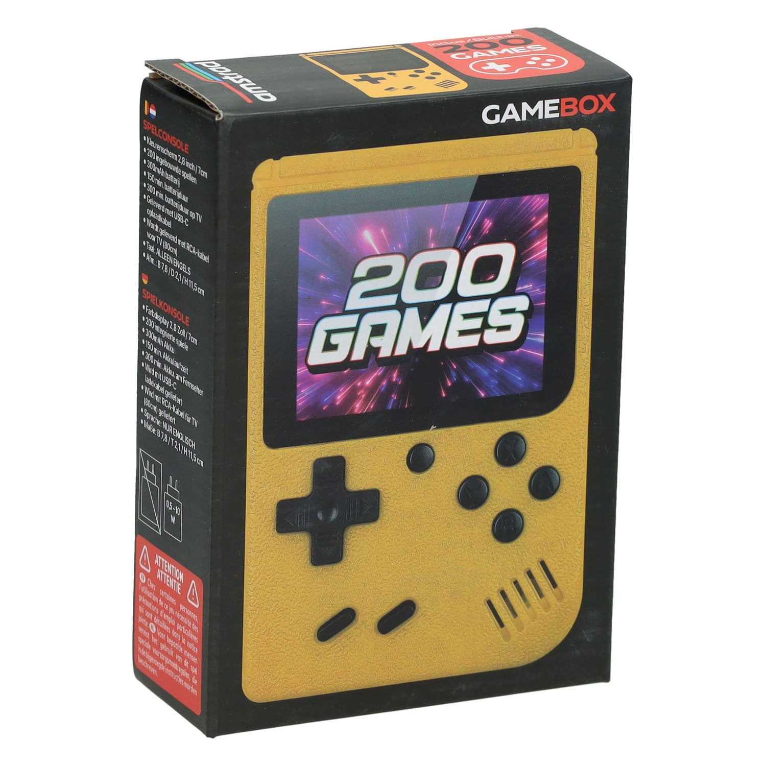 Gamebox - console de jeu portable avec 200 jeux - jaune