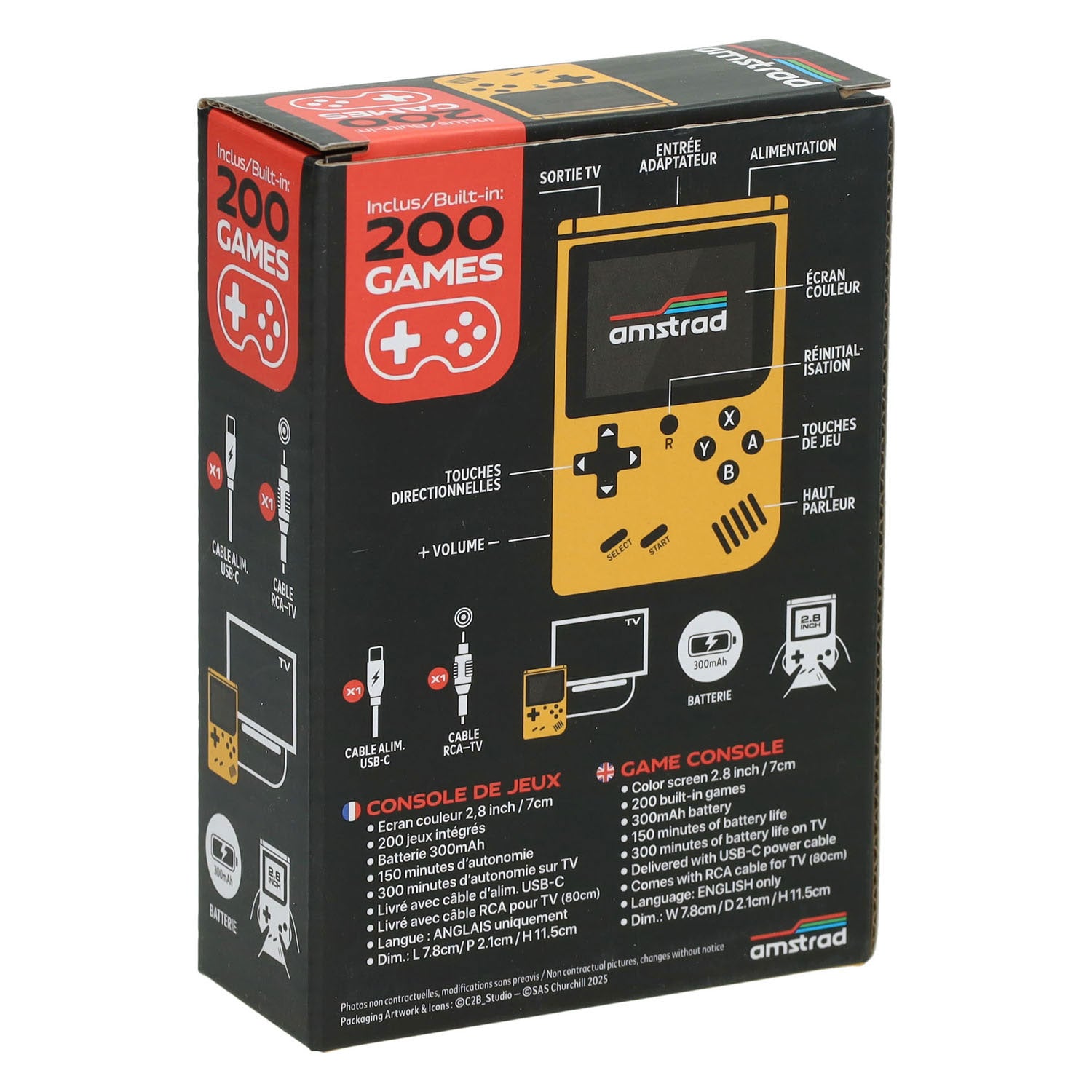 Gamebox - console de jeu portable avec 200 jeux - jaune