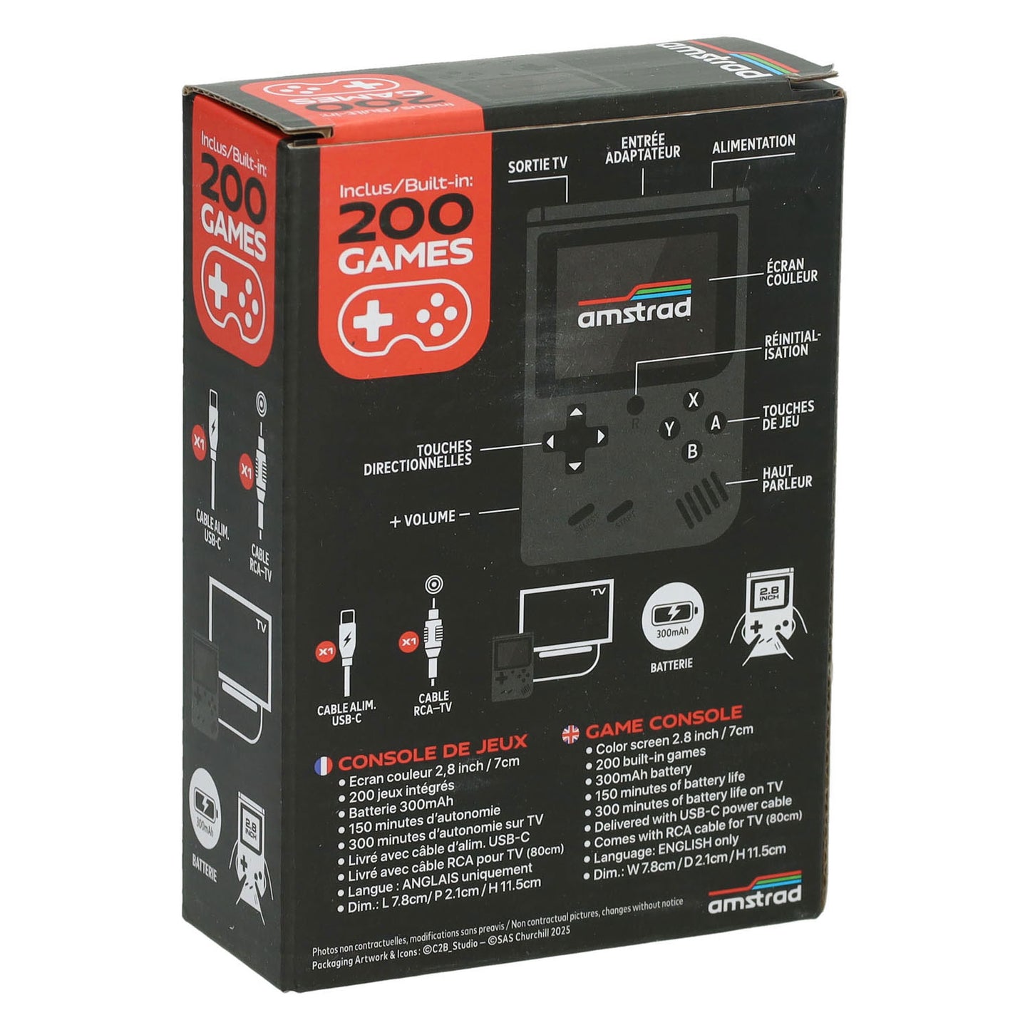 Gamebox - console de jeu portable avec 200 jeux - noir