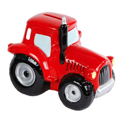 Tirelire globe pour enfants, tracteur en poterie (2 ass.)