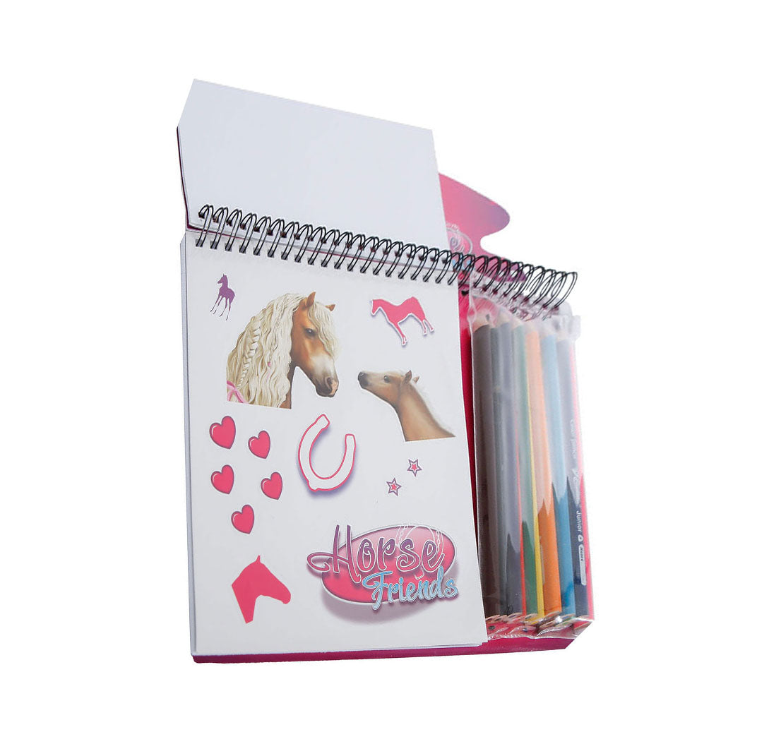 Couleur Set Horses Amis avec 12 modèles de crayons et autocollants